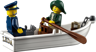 Barque LEGO Leda avec deux minifigurines, un chat gris, des rames et des jumelles du set 21335 Le phare motorisé
