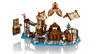 Vue éclatée du LEGO Le Village Viking montrant les toits amovibles, les sections modulaires et les dimensions de 46 cm de large