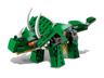 LEGO Creator 31058 - Tricératops vert avec grandes cornes blanches et yeux orange, vue trois quarts avant avec ombre