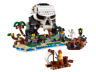 Vue de face de l'île au crâne LEGO Creator 31109 avec palmier, squelette, radeau et minifigurines pirates