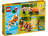Boîte arrière LEGO Creator 3-en-1 31129 montrant les trois modèles : tigre, panda roux et poisson koï