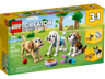 Boîte du set LEGO Creator 3-en-1 31137 Adorables chiens avec les trois figurines de chiens dans un décor de parc