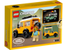 Arrière de la boîte LEGO 40650 montrant le Defender jaune vu de dos, la minifigurine et le set compagnon 10317