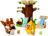LEGO 40709 Le parc des animaux au printemps - vue détaillée du set avec écureuil, poussin, arbre fleuri, toboggans et œufs de Pâques