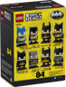 Arrière de la boîte LEGO BrickHeadz Batman 40748 montrant les 8 variantes constructibles sur fond jaune