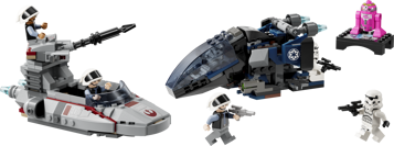 LEGO Star Wars 40755 - Véhicules construits : speeder rebelle gris avec tourelle, vaisseau impérial bleu foncé, droïde QT-KT rose et minifigurines