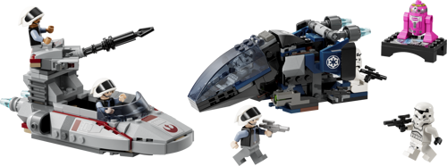 LEGO Star Wars 40755 - Véhicules construits : speeder rebelle gris avec tourelle, vaisseau impérial bleu foncé, droïde QT-KT rose et minifigurines