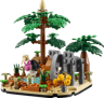 Diorama LEGO savane africaine 40784 avec palmiers, éléphant gris, autruche et point d'eau entourés de végétation