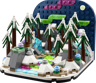 Vue rapprochée du diorama LEGO 40785 aurores boréales avec sapins enneigés, rochers et ciel nocturne coloré