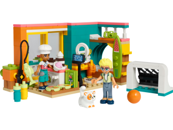 LEGO Friends 41754 La chambre de Léo - vue d'ensemble avec mini-poupées Leo et Olly, chat, cuisine et cage de foot