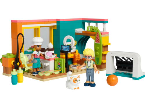 LEGO Friends 41754 La chambre de Léo - vue d'ensemble avec mini-poupées Leo et Olly, chat, cuisine et cage de foot