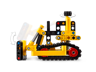 Vue latérale du bulldozer LEGO Technic 42163 montrant la lame mobile et le mécanisme de rotation de la cabine