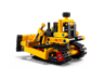 Vue arrière du bulldozer LEGO Technic 42163 avec détail des chenilles noires et roues dentées rouges