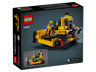 Dos de la boîte LEGO Technic 42163 montrant le bulldozer jaune et les fonctionnalités mécaniques du modèle