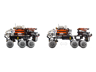 Comparaison des suspensions du rover LEGO Technic 42180 montrant les positions normale et étendue des six roues
