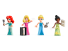 Les quatre mini-poupées LEGO Disney Princess : Ariel avec fourchette, Aurore avec livre, Cendrillon avec ciseaux et Tiana avec partition