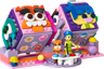 Vue de face du set LEGO 43248 Les cubes des émotions Vice-Versa 2 ouvert avec les visages d'Anxiété et Joie sur les cubes