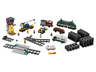 Contenu complet du set LEGO 60198 avec locomotive, wagons, grue, rails, chariot élévateur et télécommande