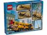 Dos de la boîte LEGO City 60409 montrant les fonctionnalités de la grue mobile jaune, dimensions et détails de jeu