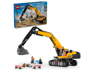 Boîte LEGO City 60420 avec pelleteuse jaune assemblée, minifigurines d'ouvriers et accessoires de construction inclus