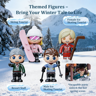 Quatre figurines thématiques incluses : touriste skieuse, patineuse, patineur et employé de la station de ski