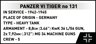 COBI 3123 - Panzer VI Tiger I no 131