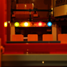 Détail des projecteurs de scène multicolores LED à l'intérieur du théâtre avec rangée de sièges orange