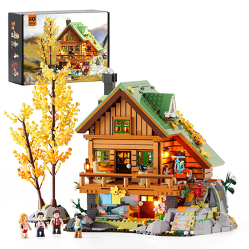 Kit de construction chalet de montagne FunWhole F9035 2255 pièces avec boîte, arbre jaune automnal et figurines
