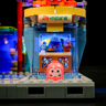 Vitrine éclairée en bleu avec poupée daruma et enseigne 24時間営業 (ouvert 24h) du set Izakaya F9073