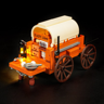 Détail du chariot bâché Dusty Camp avec éclairage LED intégré, lanterne, tiroirs, poêle à frire et calendrier octobre