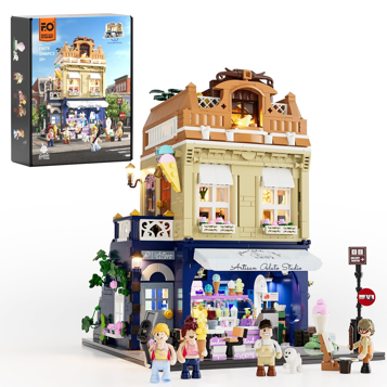 Set de construction FO F9078 Artisan Gelato Studio 1948 pièces avec boîte, figurines et éclairage LED, vue de face