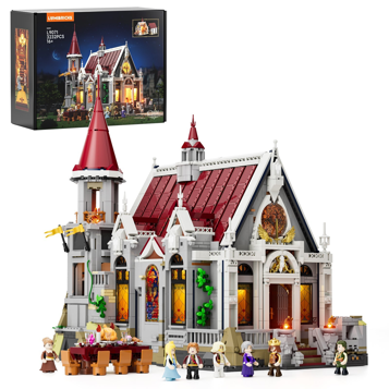 Set Lumibricks L9071 château médiéval 3232 pièces avec boîte, figurines et salle de banquet éclairée par LED