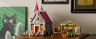 Château Lumibricks L9071 exposé sur une étagère avec figurines et autre set médiéval dans un décor intérieur