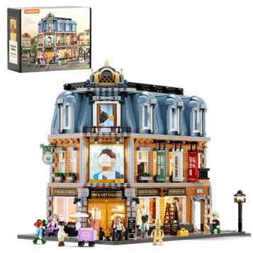 Set Lumibricks L9085 Brick Art Gallery 3400 pièces avec boîte, façade éclairée, minifigurines et réverbère