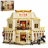 Set Lumibricks Bank Gold Rock 1868 vue de face avec figurines western, cheval noir et boîte d'emballage