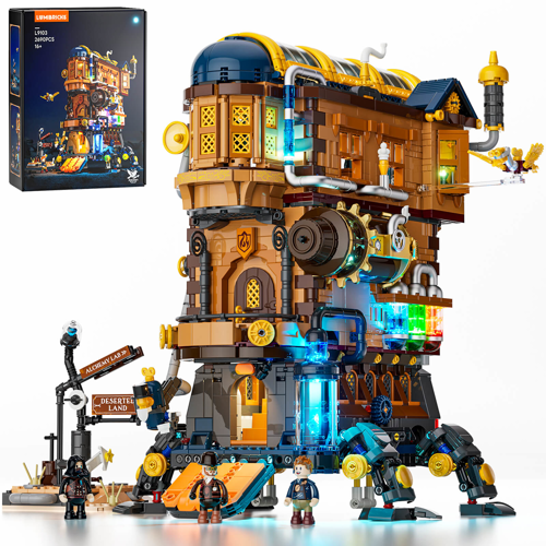 Lumibricks L9103 Château Mobile de l'Alchimiste 2690 pièces avec boîte, éclairage LED et figurines steampunk