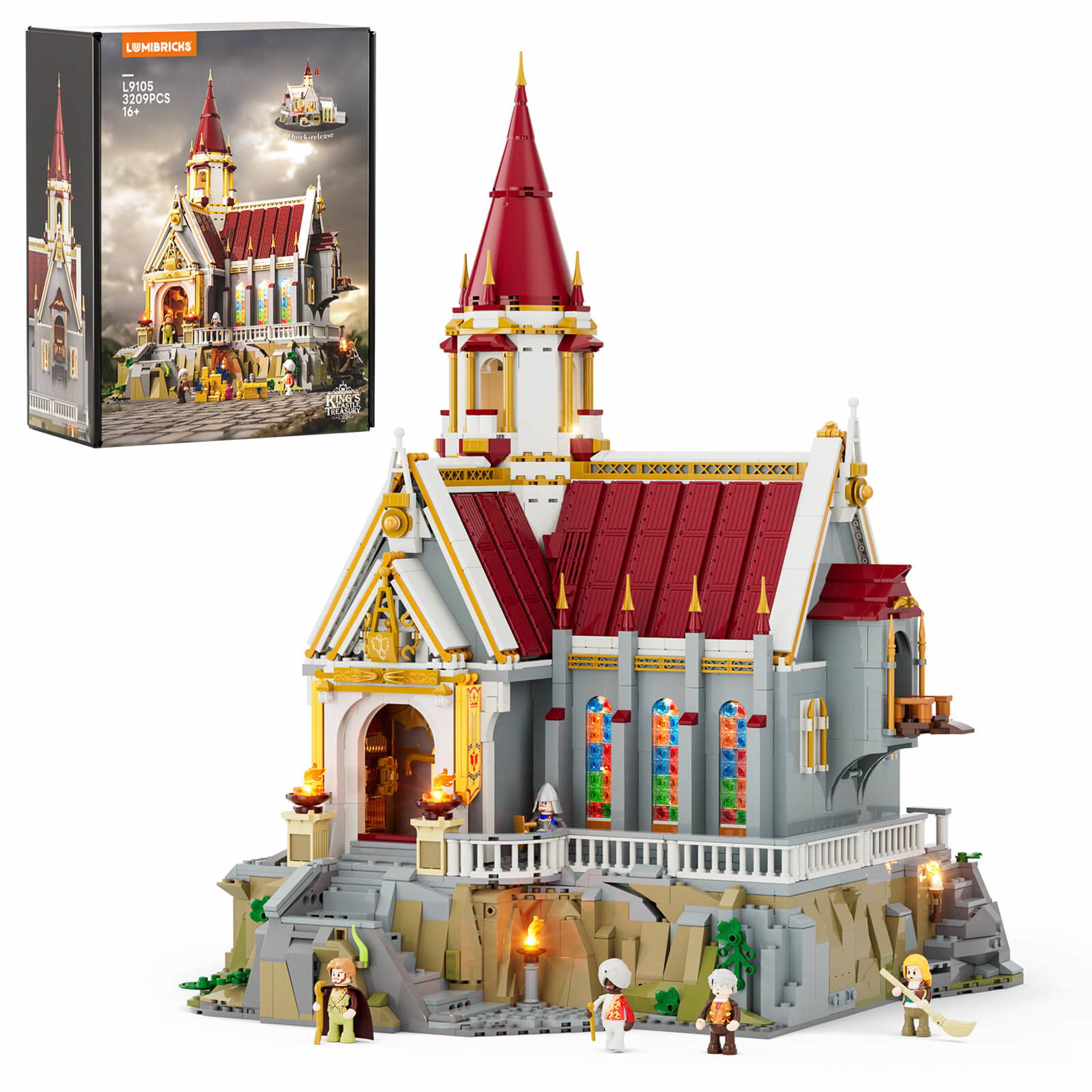 Set Lumibricks L9105 Trésor du Château du Roi 3209 pièces avec boîte, château médiéval illuminé et minifigurines