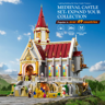 Présentation promotionnelle du château médiéval Lumibricks avec 16 LED, 20+ pièces imprimées, série Moyen Âge