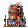 Set Lumibricks L9116 Boxing Club vue de face sur fond blanc avec laverie Corner Laundry, club de boxe et minifigurines